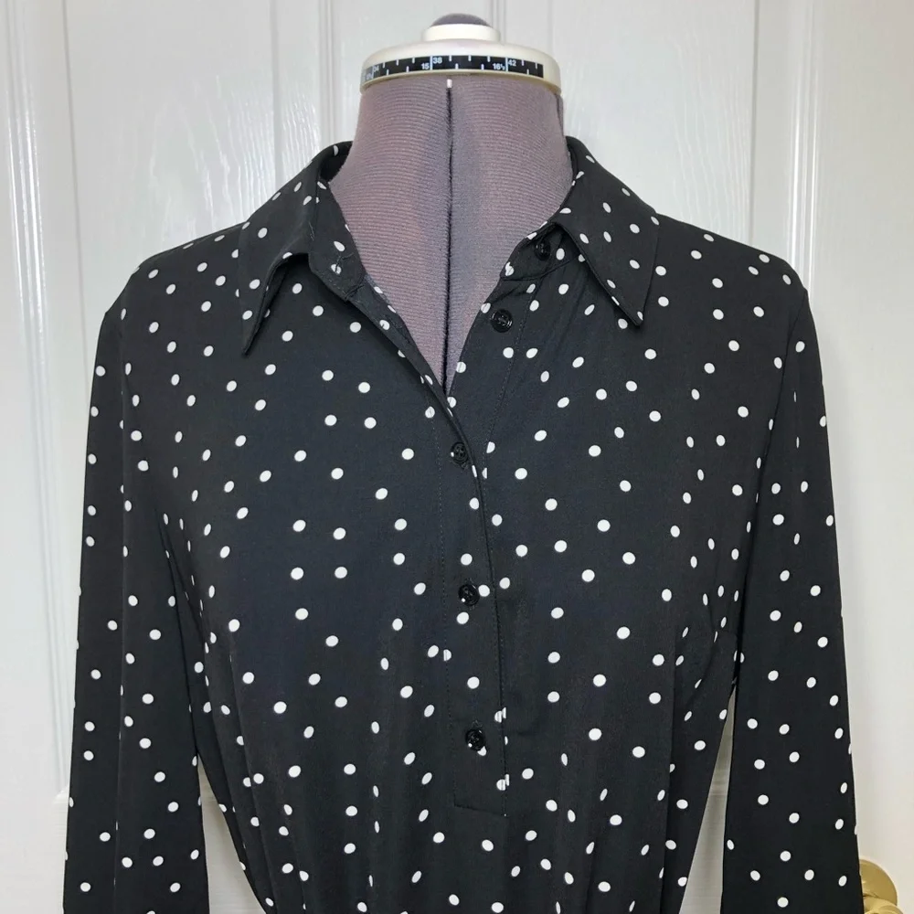 The Limited Black Ivory Polka Dot  Belted Collar Shirtdress ‎ MP
